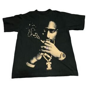 Vintage USA Tupac Shakur Hip Hop Rap Studded Swarovski Blunt Chain T-Shirt 2XL
